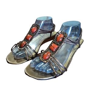 Fashion Bug Sandals 10 Synthetic Upper Fabric Outer Gladiator Slingback Gold Gem
